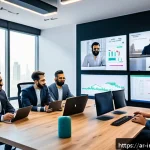 Home 23 시드 투자 기업의 상품 라인 분석 - A modern fintech startup office scene in a Middle Eastern city, featuring a diverse team of young pr...
