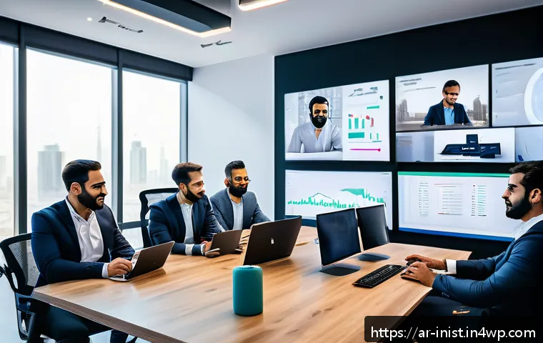 시드 투자 기업의 상품 라인 분석 - A modern fintech startup office scene in a Middle Eastern city, featuring a diverse team of young pr...