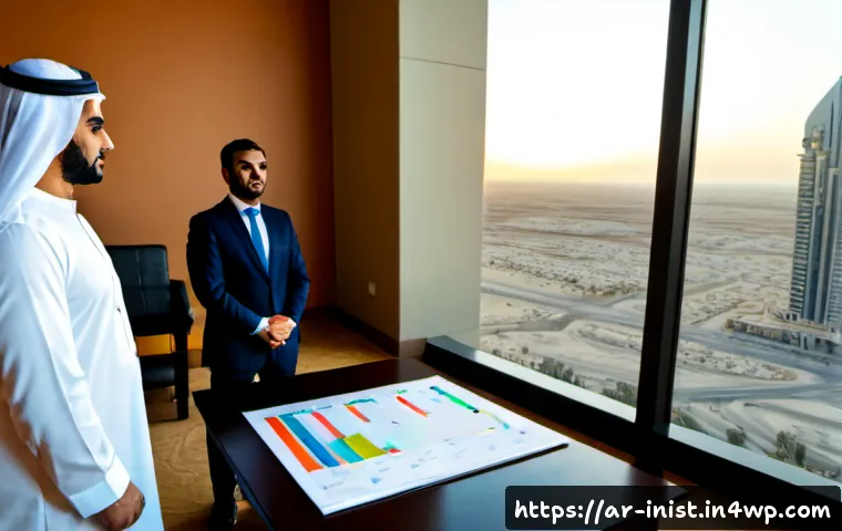 시드 투자 선별 방법론의 발전 - Photorealistic modern startup investment workshop in Dubai, diverse Arab venture capital team in ele...